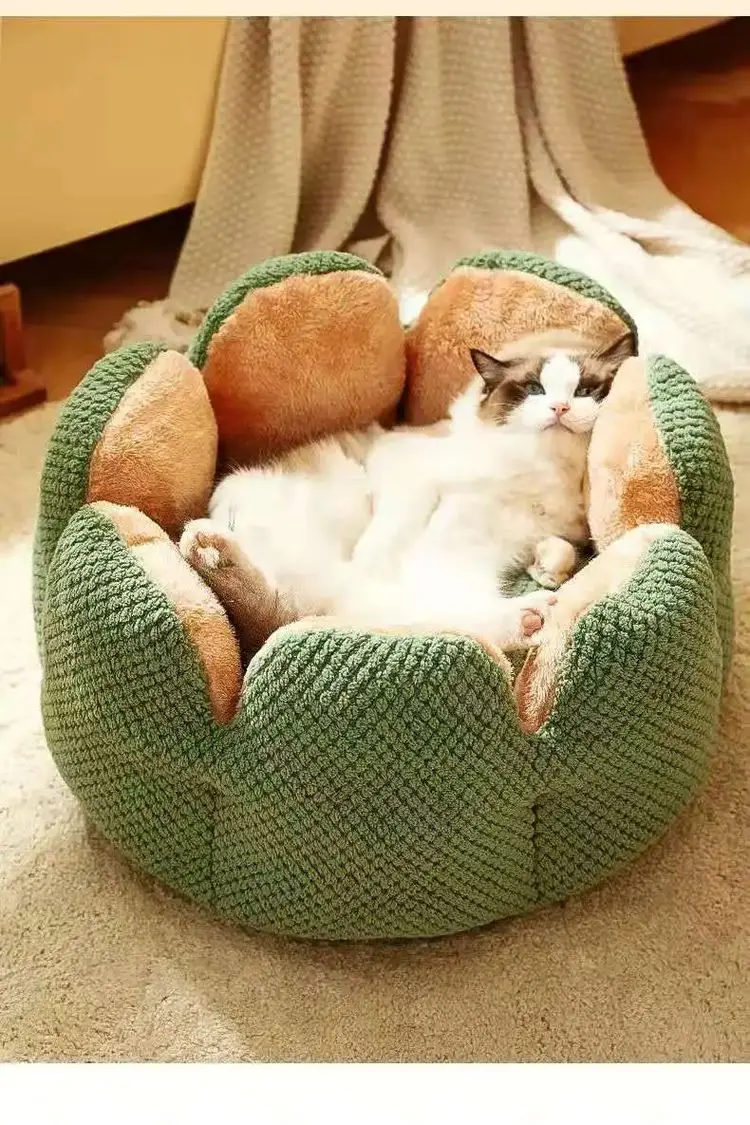 Title 19, Petal-Shaped Cat Bed Round Pet Plush Kennel Win...