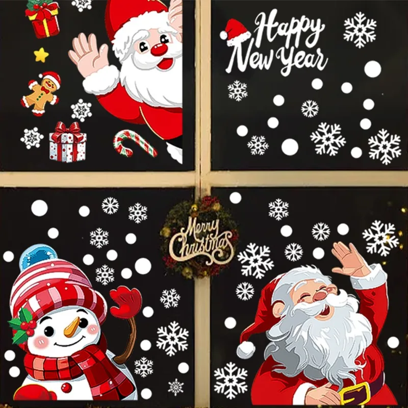 Christmas Window Stickers Snowflake Santa Claus Elk Sticker PVC Static Glass Sticker Window Film Home New Year Decoration Decal