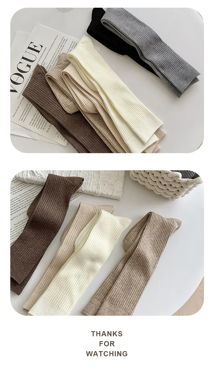 SP&CITY Herbst Winter Einfarbig Streifen Hohe Socken College Stil Casual Warme Wolle Waden Socken JK Academy Weibliche Kaschmir Socke – Detail 11