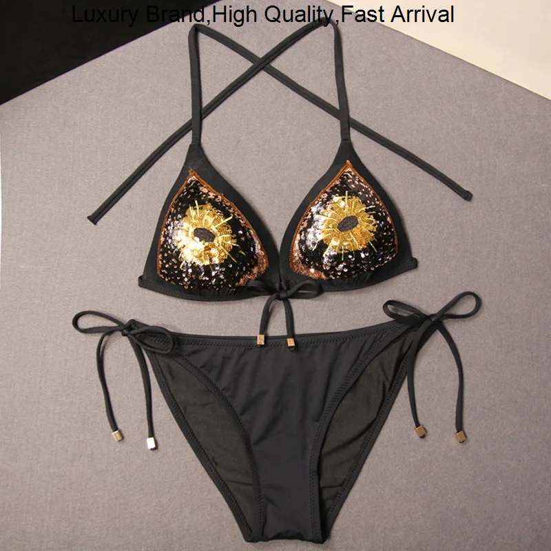 

Piece Two Sequins Sexy Vacation Bikini Swimwear Women 2023 Monokini Push Up Swimsuit High Waist Beachwear купальник