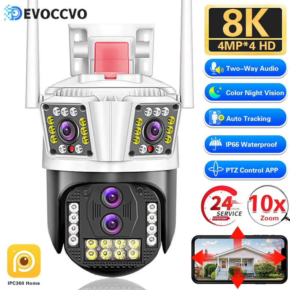 IPC360 Home App 16MP 8K Security Camera 4 Lens 10X Zoom 3 Screens WiFi PTZ Camera Two Way Audio Auto Tracking Color Night Vision ipc360 home app 16mp 8k 4 lens 10x zoom wifi ptz camera 3 screens two way audio auto tracking color night vision security camera