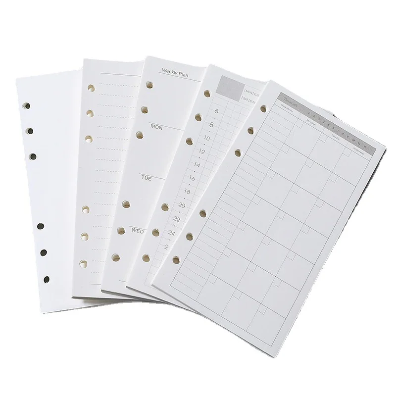 A5 A6 A7 Loose Leaf Notebook Refill Spiral Binder Inner Page Weekly Monthly  To Do Line Dot Grid Inside Paper Stationery