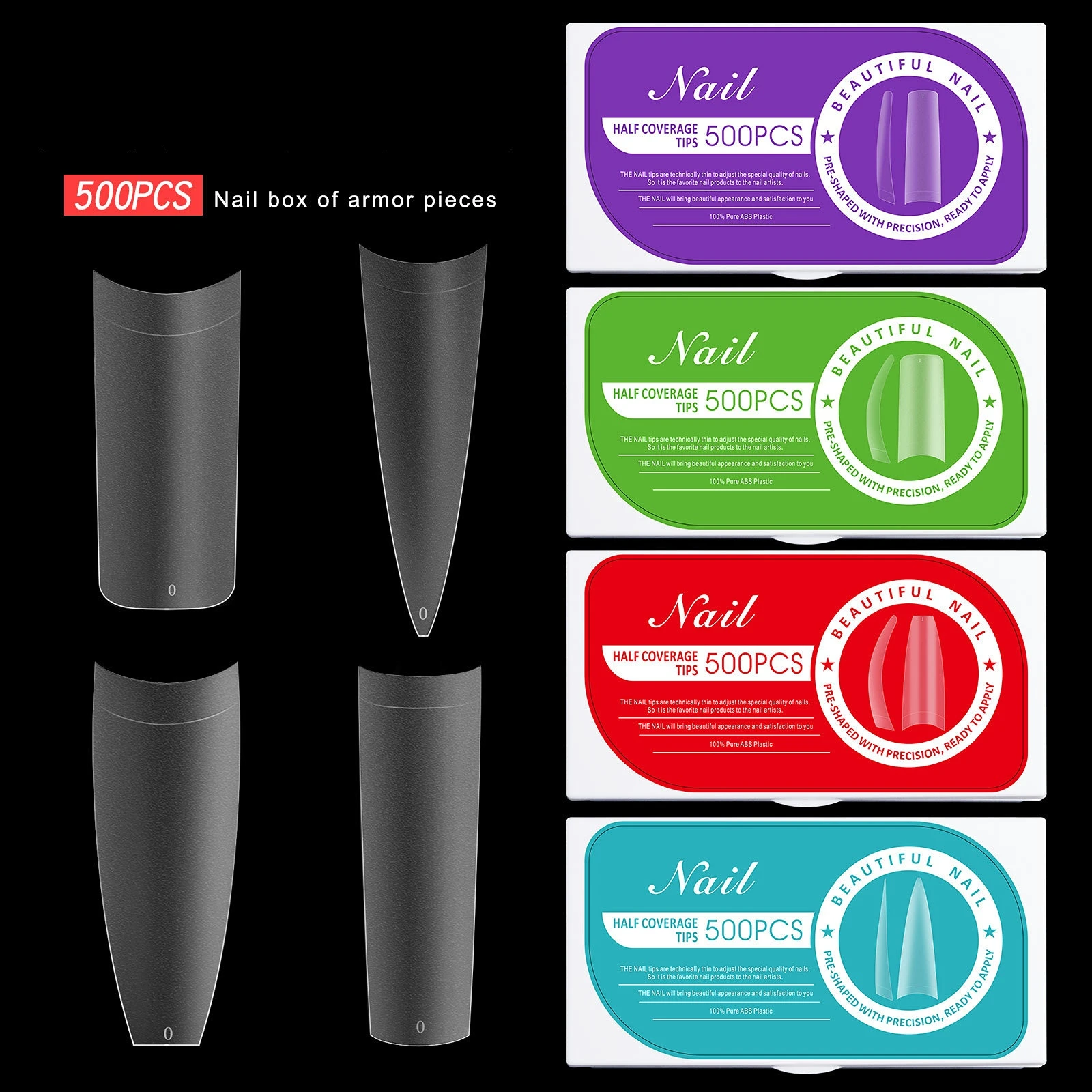 500pcs Half Coverage False Nails Pre shaped Matte Stiletto Coffin Square Curved Flat Fake Nail