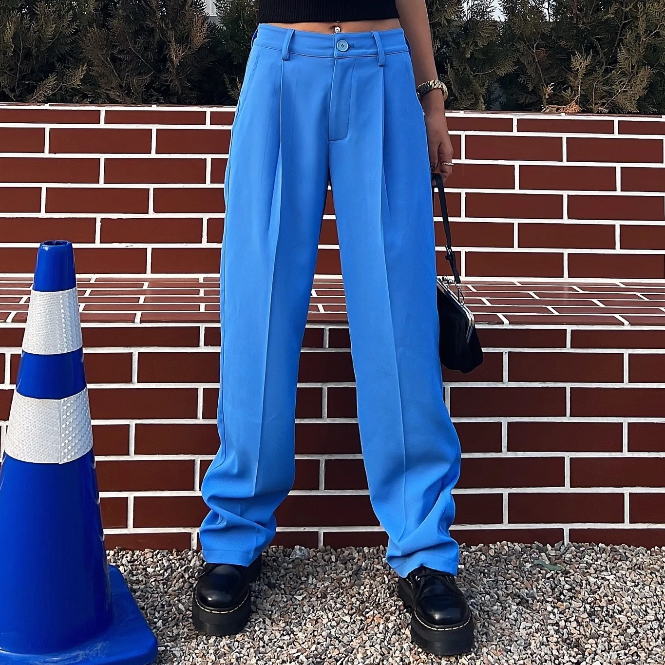 carhartt pants Women 2022 New Trendy Fashion Straight Crinping Trousers Designer Mid Waist Colorfu Blue white capri leggings