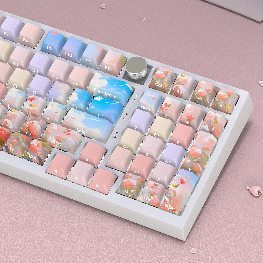 Double Shot Pbt Keycaps, Colorful Rose, btKeycap Set, Dye Pad, Key Caps, Backlight for MX Switch, Mechanical Keyboard Cap, 134 Key