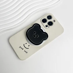Adorable Bear Mirror Magnetic Phone Grip and Stand Holder (Magnet - Black)