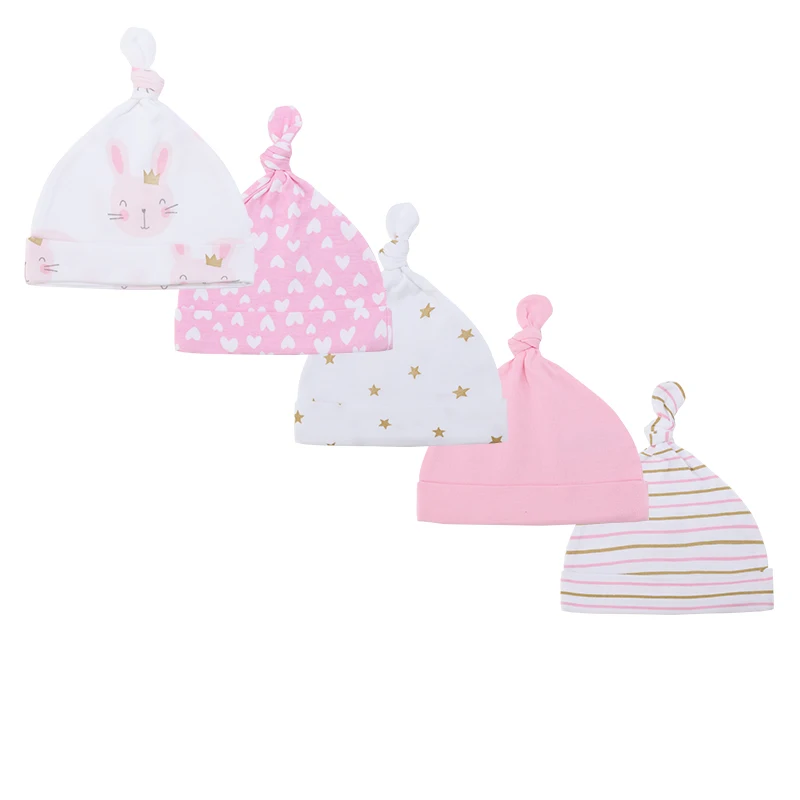 Unisex 3/5Pieces Cotton Infant Hats Newborn Baby Girl Boy Hats 0-6Months Solid Color Soft Baby Accessories 2