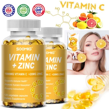Soomiig Vitamin C with Zinc Capsules Vitamin C 1000MG, Zinc 20 Mg, for Immune Support Powerful Antioxidant & Energy Production 1