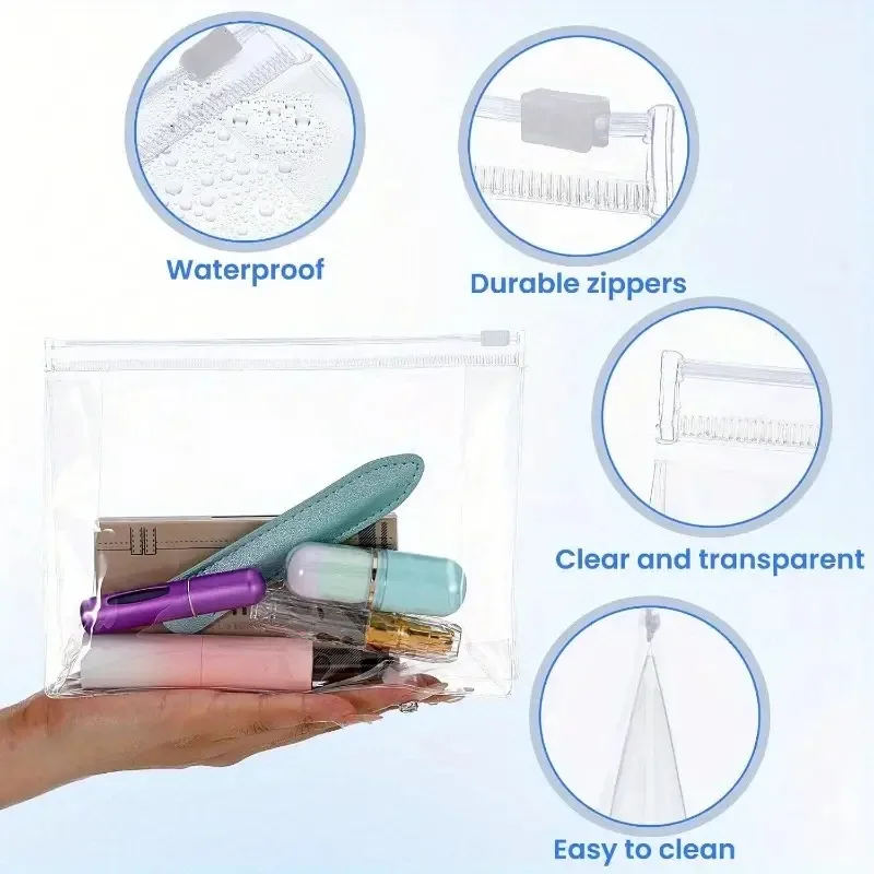 1-12pcs Transparent PVC Storage Travel Organizer Clear Makeup Bag Beautician Cosmetic Bag Beauty Case Toiletry Bag Wash Bags 3