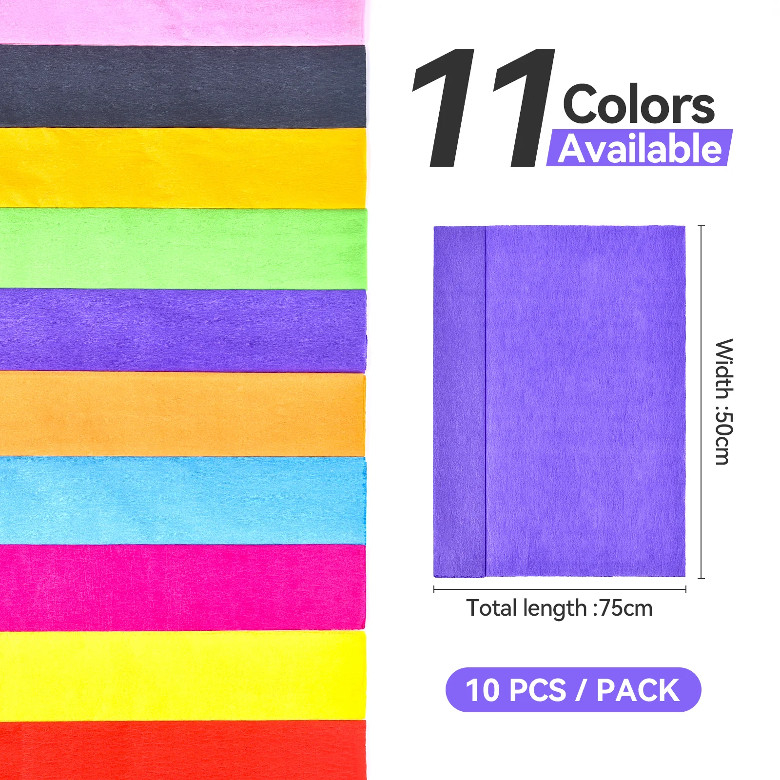 10pcs 50x75cm Crepe Paper Colored Roll Origami Crinkled Crepe Paper Craft DIY Flowers Decoration Gift Wrapping Craft