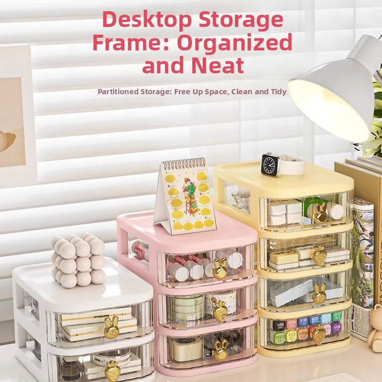 Cartoon Pattern Desktop Organizer with Drawer-Style Storage Box for Office and Cosmetic Essentials