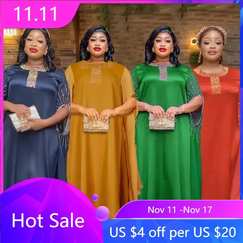 

2024 African Dresses for Women Traditional Africa Clothing Dashiki Ankara Outfits Gown Abaya Robe Muslim Kaftan Maxi Long Dress