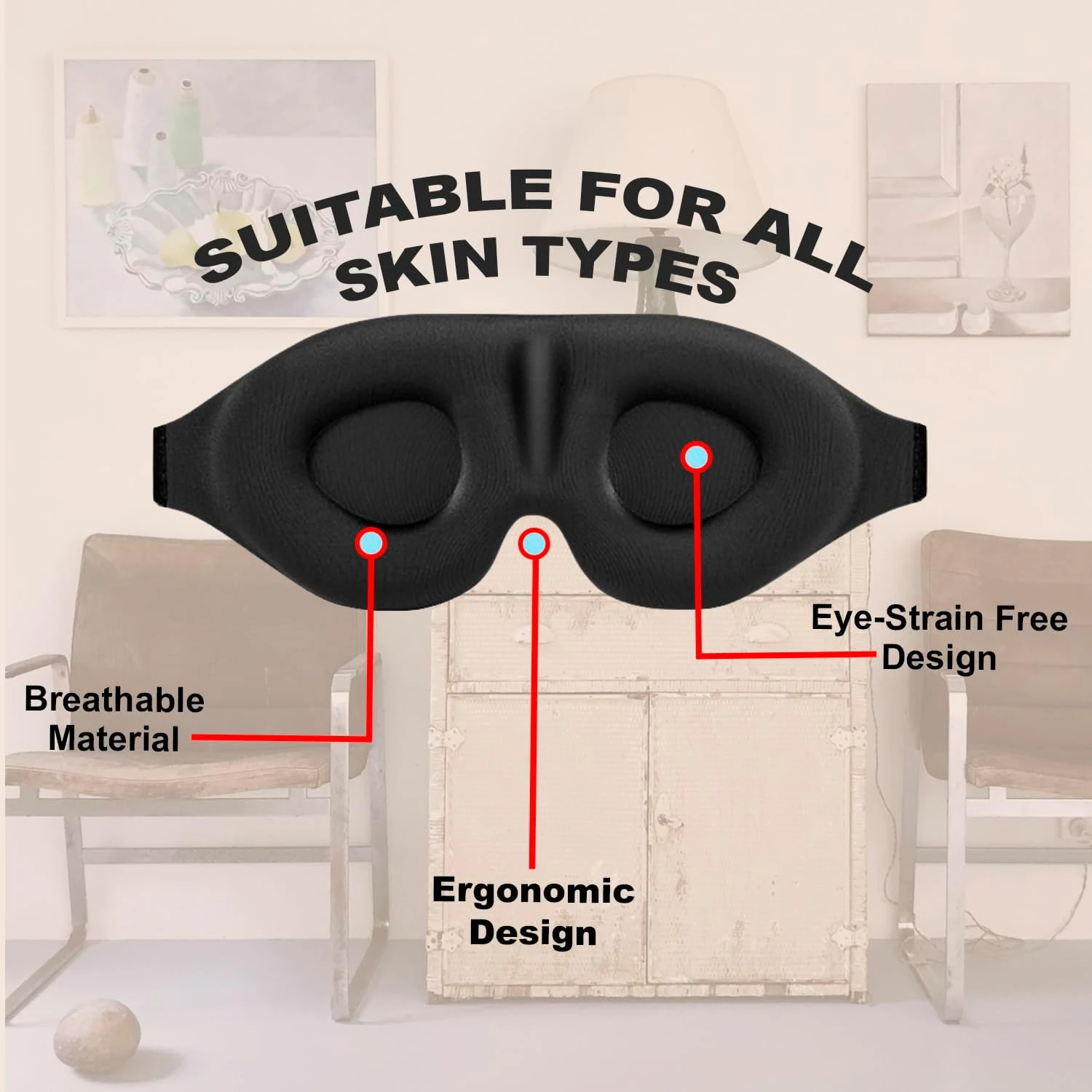 Luxury Sleep Mask Zero Eye Pressure 3D Sleeping Mask with Adjustable Strap & Ear Loops Light Blocking Sleeping Mask for Travel