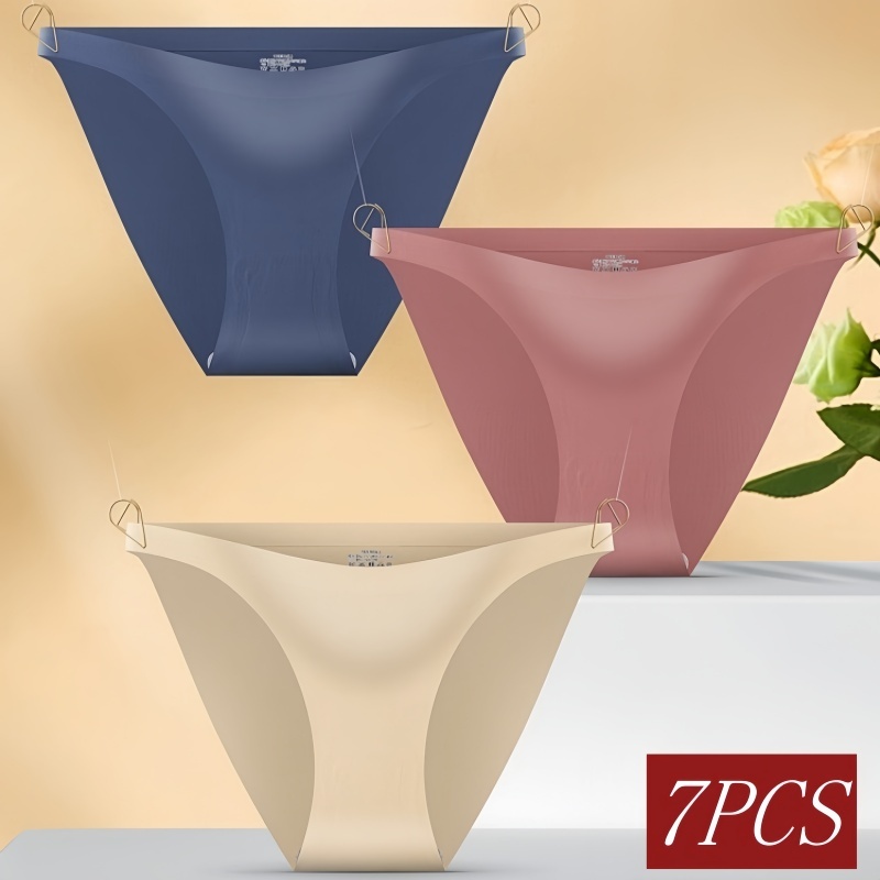 7Pcs/Set Seamless Briefs Ice Silk Panties Sexy Underwear Women Low Rise Underpants Female Solid Color Ultra-thin Lingerie