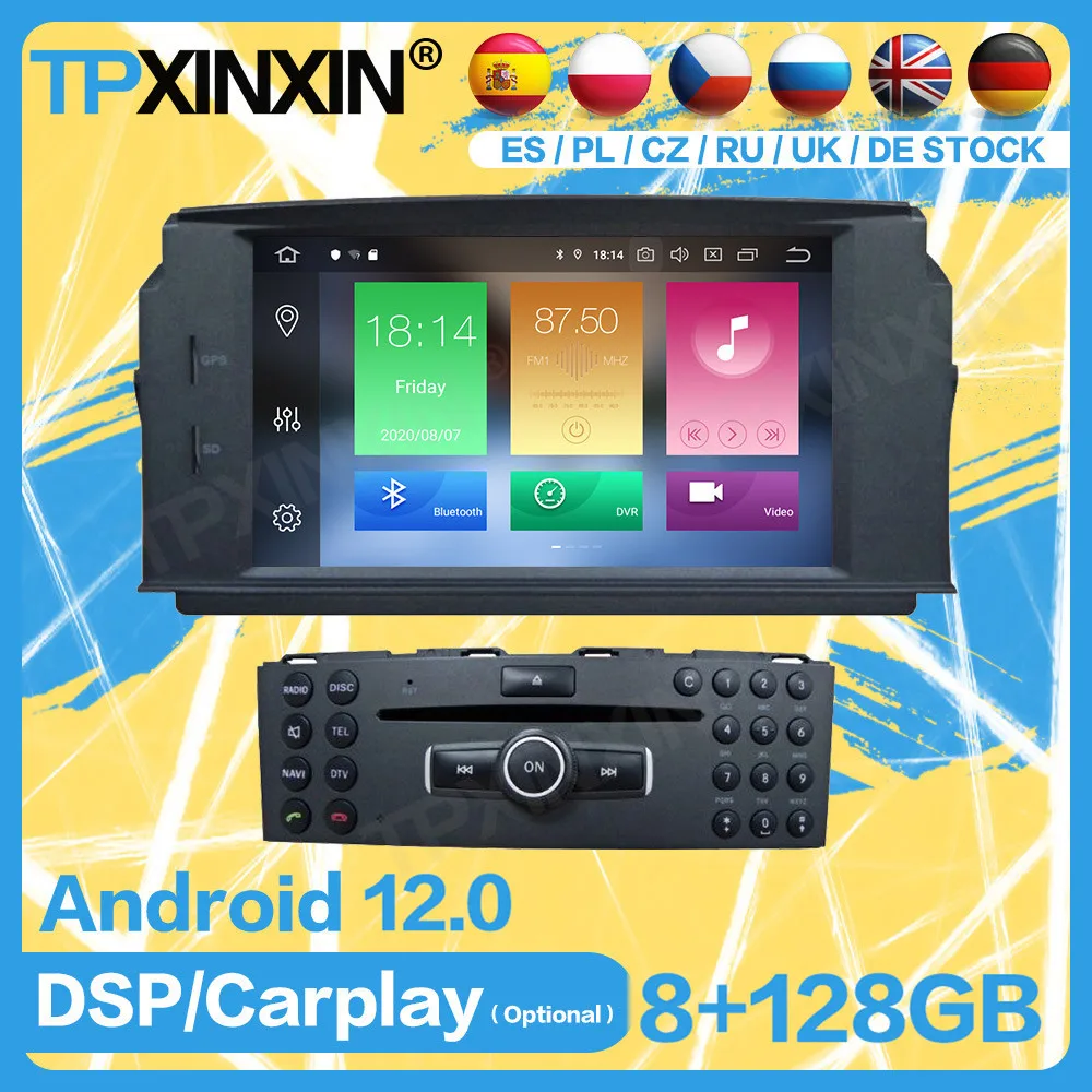 

Автомобильный радиоприемник 2 Din, рекордер, Android 12 для MERCEDES BENZ C Class C180 C200 C230, GPS-плеер, навигация, аудио, автомобильный Головной блок