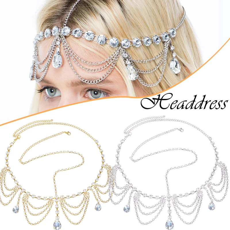

Цепочка стразы для волос со стразами, Многослойная Блестящая бисером, украшение для волос с регулируемой цепочкой, свадебная цепочка для волос на лоб