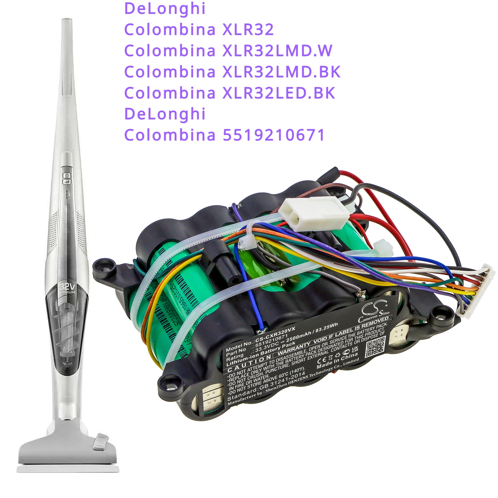 Batteria Sottovuoto Da 2500Mah 5519210671 Per Delonghi Colombina Xlr32, Colombina Muslimb, Muslimah, Muslimah