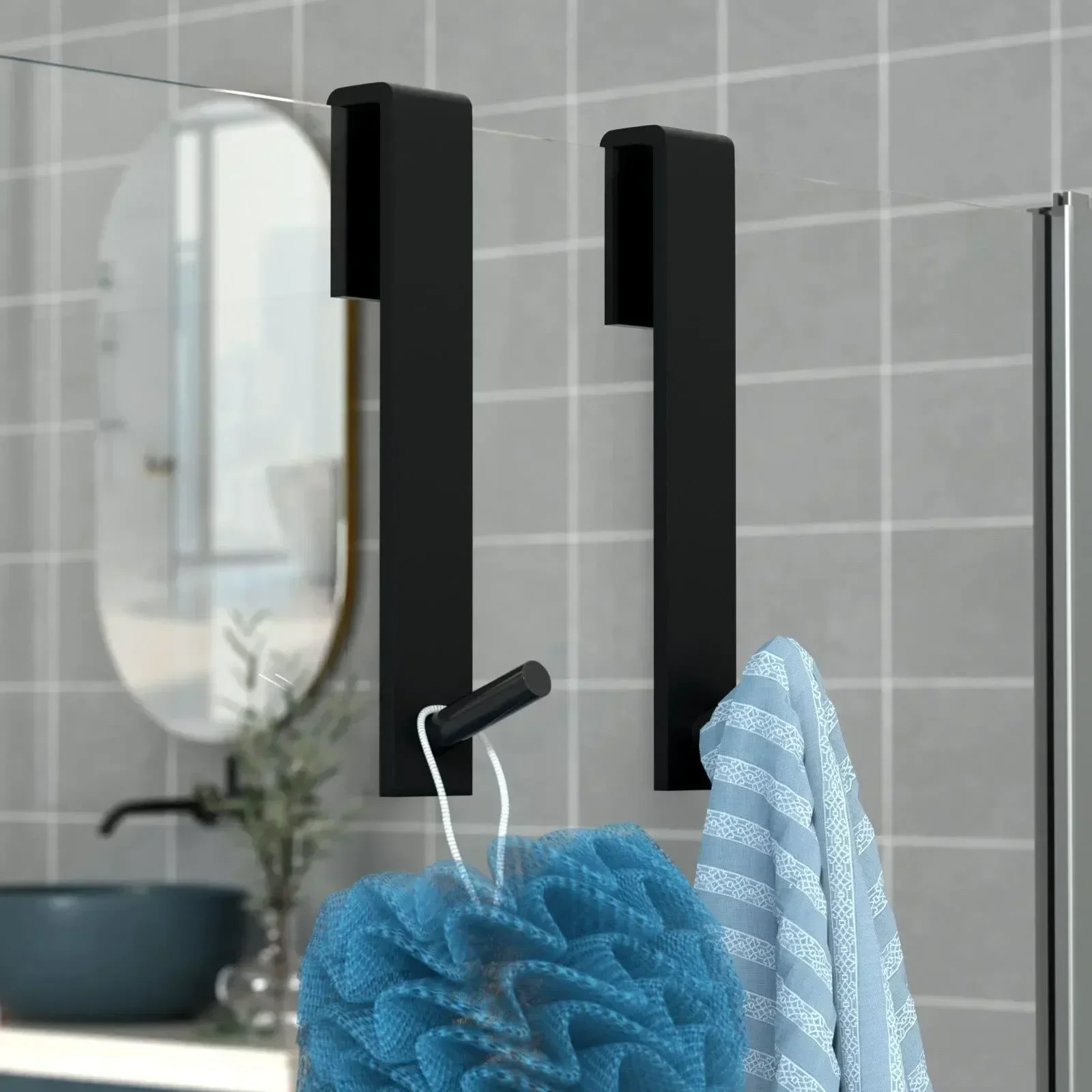 Acrylic Bathroom Shower Door Hook Over Glass Door Shower Towel Rack Punch-Free Bathroom Bathrobe Hanger Transparent Towel Hooks 4