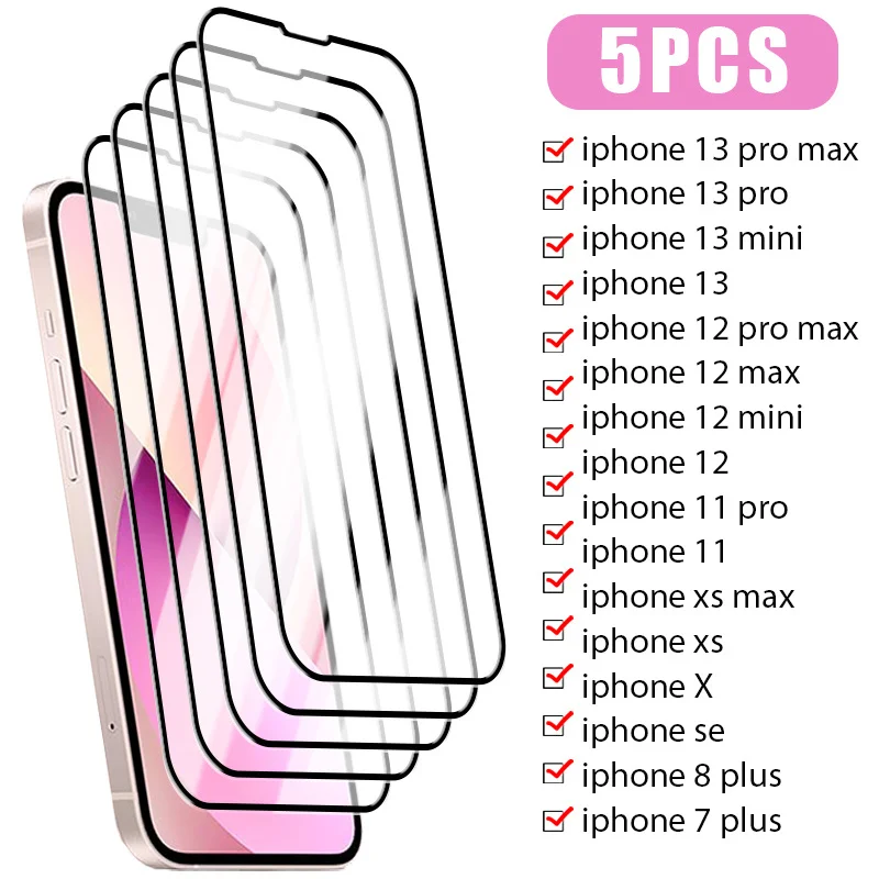 

5PCS Full Cover 9D Screen Protector Tempered Glass for IPhone 12 Pro Max Protective Glass for IPhone 12 Pro 12 Mini