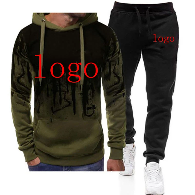 Customized Logo Printing Fashion 2023 New Man's Spring and Autumn Gradual Color Cotton Hoodies Tracksuit Sweatpants 2-Piece Set fishing tracksuit set fishing heartbeat man sweatsuits fashion sweatpants and hoodie set autumn