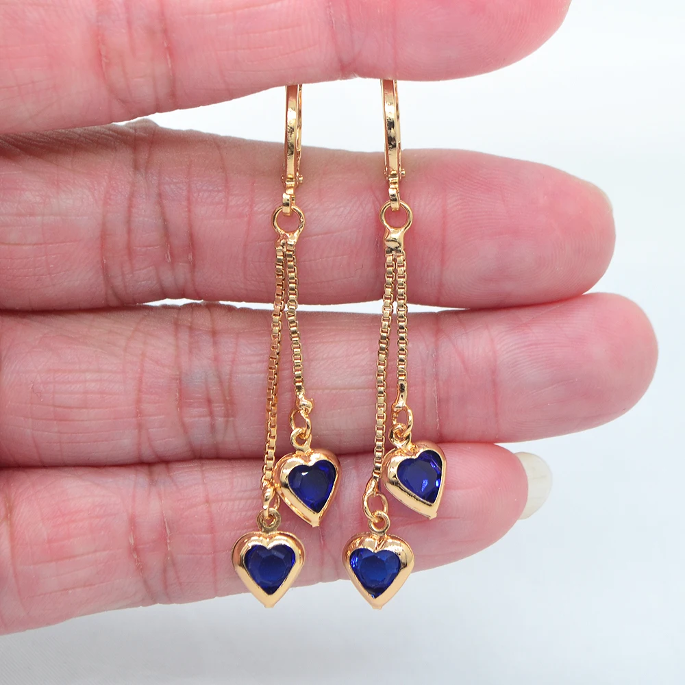 Women Fashion CZ Heart Drop Tassel Earrings Jewelry