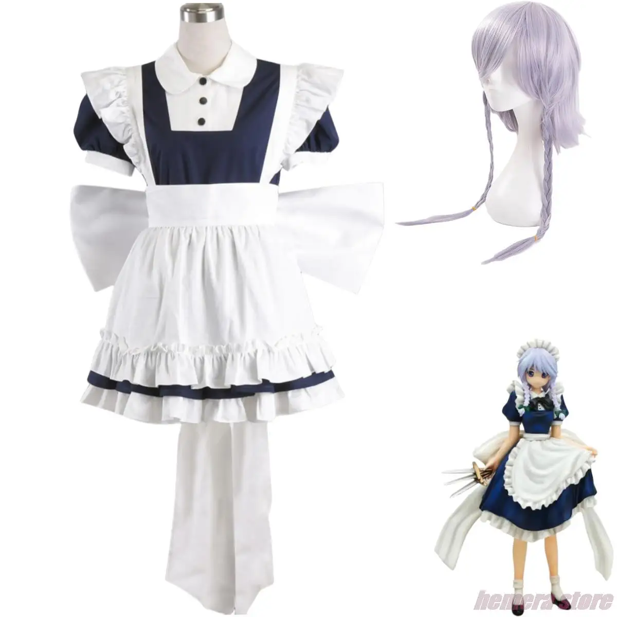 

Anime Game TouHou Projec Izayoi Sakuya Cosplay Costume Wig Maid Attire Lolita Dress Woman Sexy Kawaii Birthday Party Suit