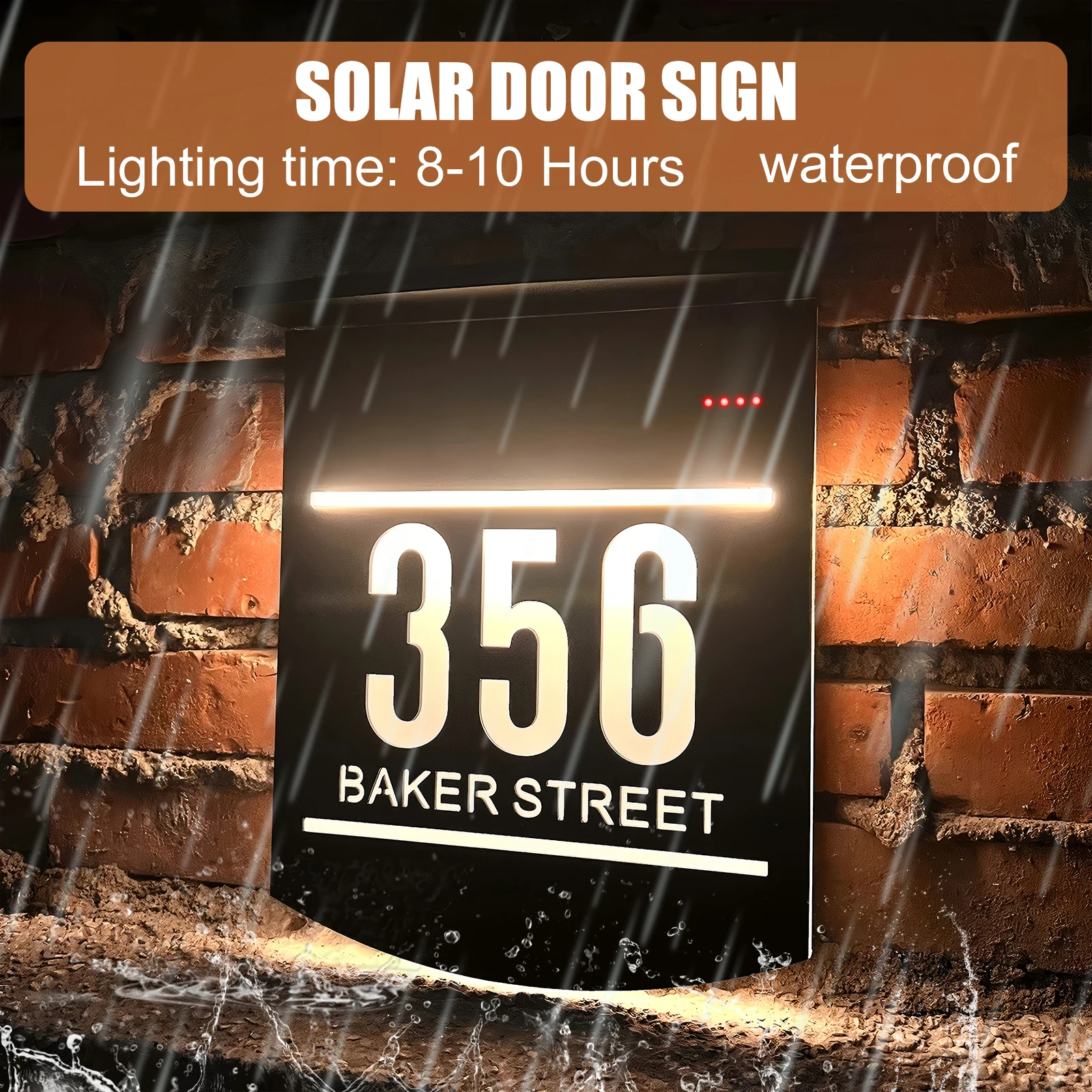 House Number Signs Customized Outdoor Solar LED Illuminated Laser Cut Acrylic