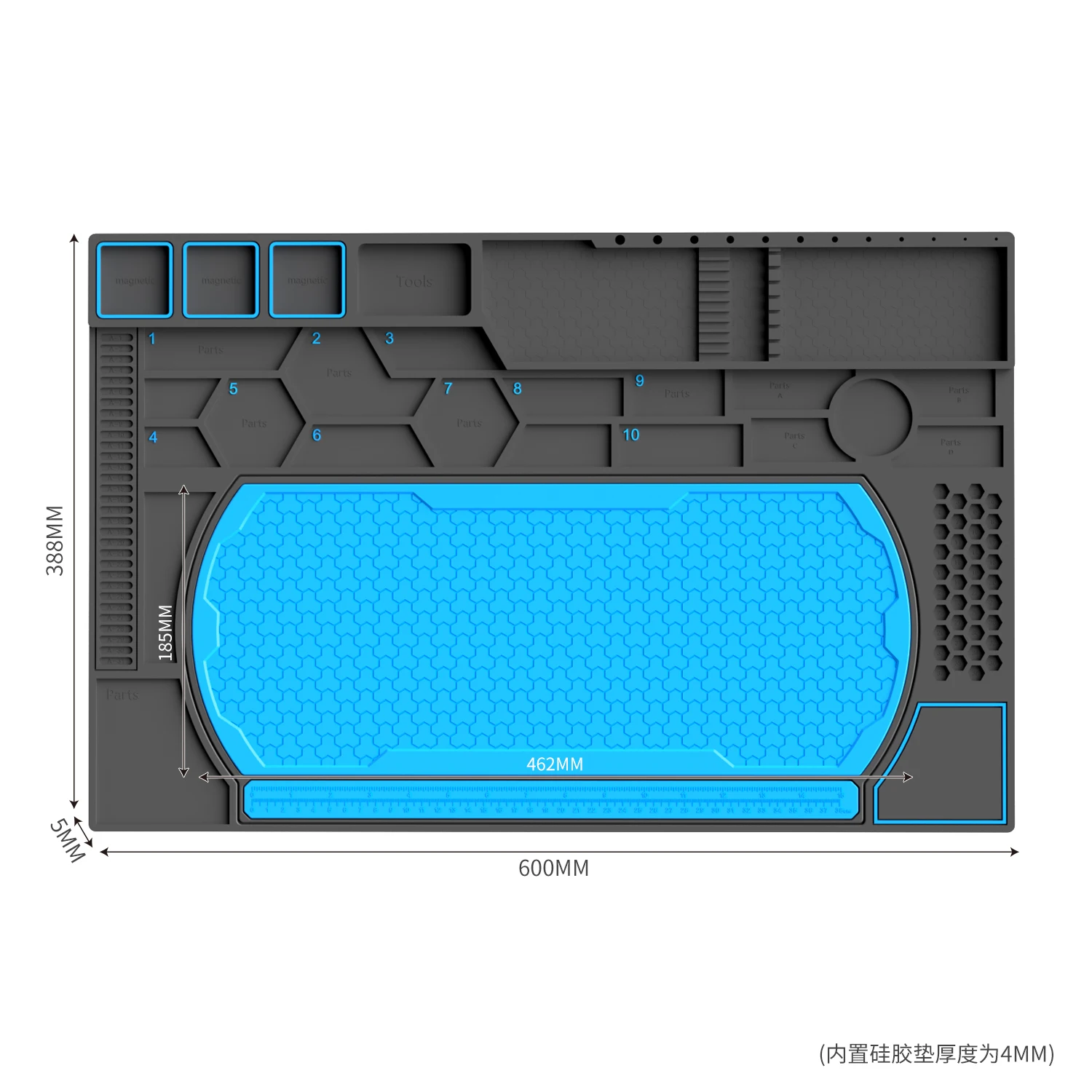 Heat Resistant Solder Mat Insulation Phone Repair Mat Screw Silicone Table Mat Set for Work Desk Maintenance Size 600MM*328MM
