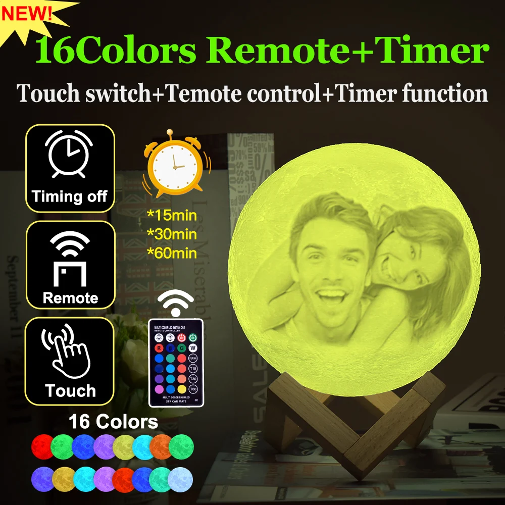 Lampada 3D Luna Personalizzabile Con Foto E Testo - Ricarica USB 16 Colori - 2
