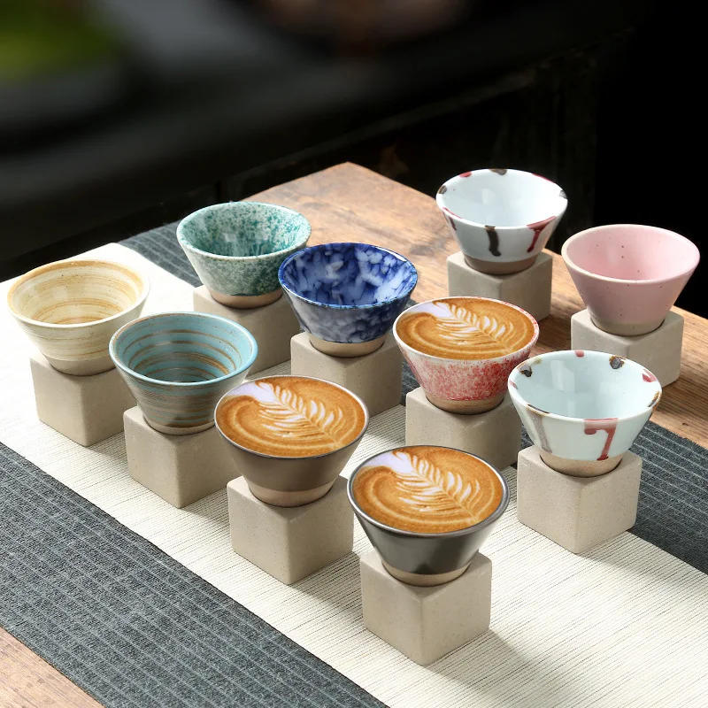 

100ml Creative Retro Ceramic Coffee Mug Rough Pottery Tea Cup Japanese Latte Pull Flower Porcelain Cup Pottery Coffee Cup 1pcs