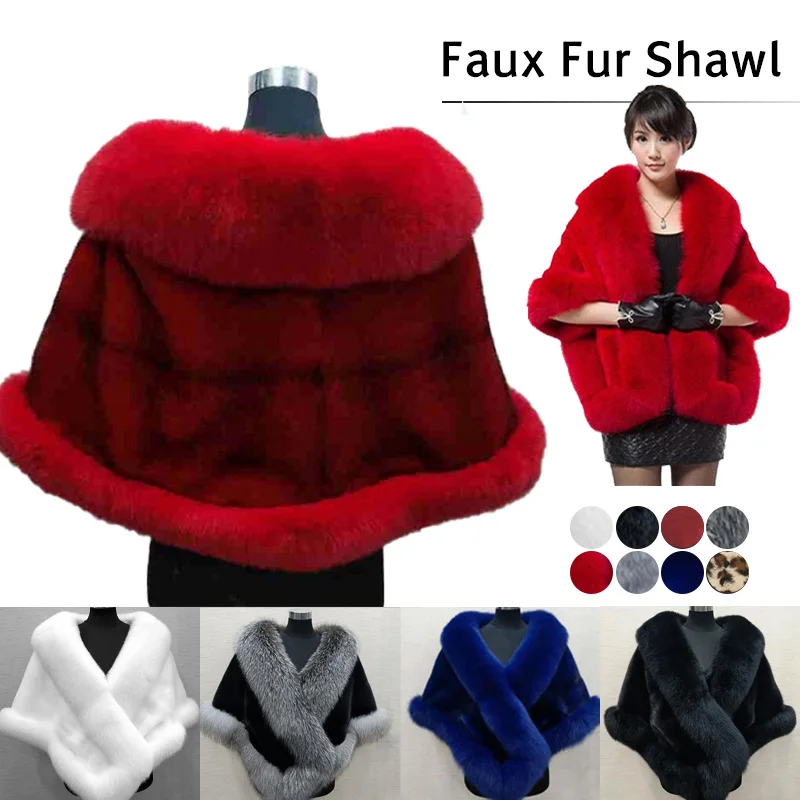 

8 Colors 160-165cm Women Imitation Mink Fox Faux Fur Shawl Wraps Cape Coat Winter Warm White/Leopard Party Stoles Bride Cloak