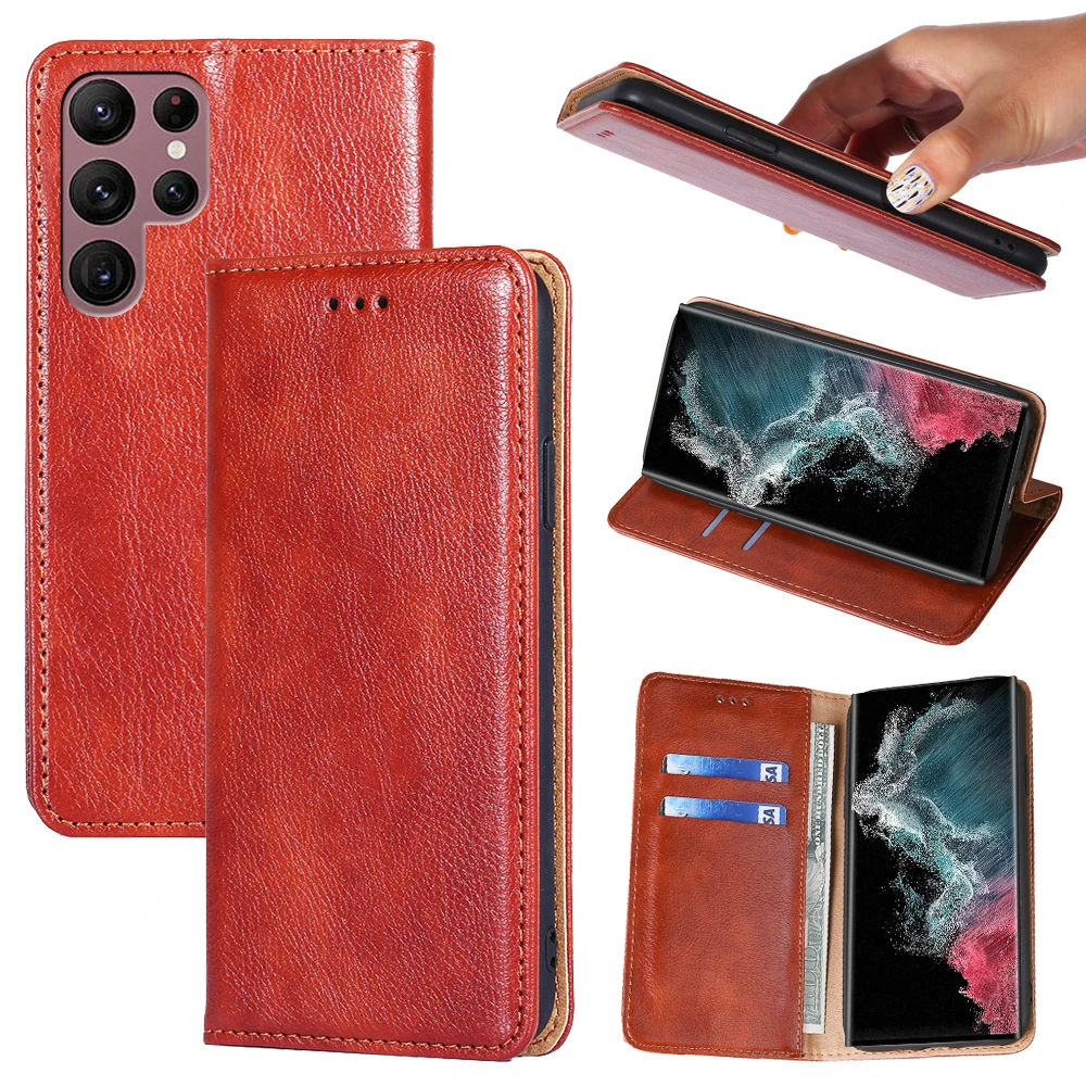 Leather Phone Case for Samsung Galaxy S23 S22 S21 S20 FE Ultra Plus S10 S8 Plus A72 A70 A71 A21s Flip Cover