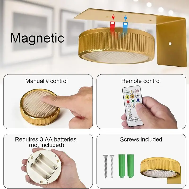 3Pcs Battery Operated Picture Light 24 Color Spotlight No Installation Magnetic Led Painting Light With Remote Dimmable