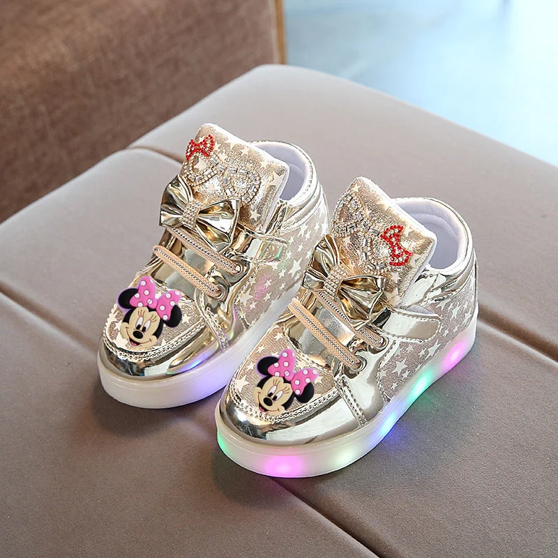 Children Sports Shoes Disney Minnie Girl Flashing Cartoon LED Casual