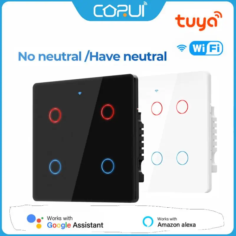 

CORUI Tuya WIFI Smart Brazil Switch 4/6 Gang 4*4 Wall Touch Switch Single Zero Fire Universal Work With Alexa Google Home