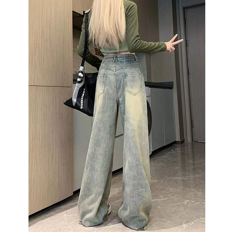 Xpqbb 여성용 와이드 레그 데님 바지, 빈티지 90S 스트리트웨어, 헐렁한 Y2K 청바지, 하이 웨이스트 전체 길이 스트레이트 바지, 신상