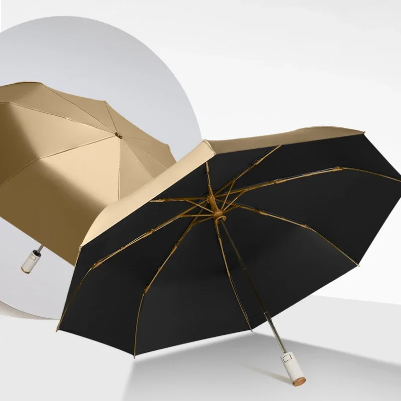 Men's and Women's Tri-fold Umbrellas Umbrella Small Fresh New Simple Gold Plastic Windproof Automatic Rain Gear Household Home