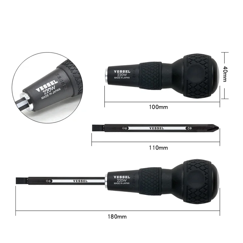 Japan VESSEL 220W/230W/270BW Series Ball Screwdriver Replacement Bits - Phillips/Metric, Electric Screwdriver Multi-Tools