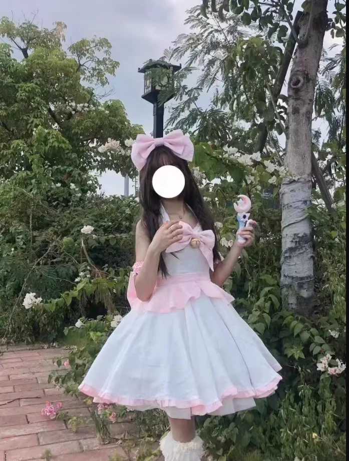 Lolita Vestido bonito rosa plissado empregada roupa kawaii arco nó gato  pata Menina japonesa JK cosplay trajes S-5XL diária uniforme festa