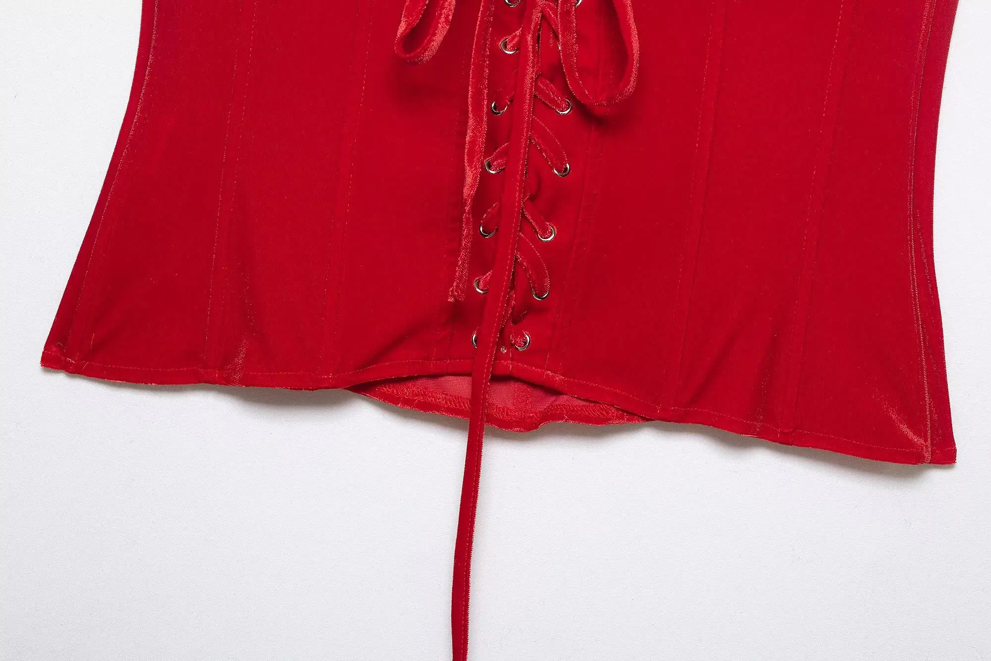 HH Damen Mode Schnür-Top ohne Träger für den Frühling + Seitlicher Reißverschluss Knoten-Dekoration Schlitz Plissierter Midi-Rock Lässiges Zweiteiler-Set – Detail 13