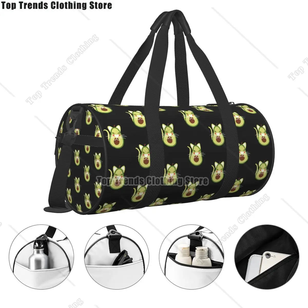 Funny Avocado Cat Gym Bag Animal Travel Training Sports Bags Men Pattern with Shoes Vintage Fitness Bag Outdoor Handbags 3