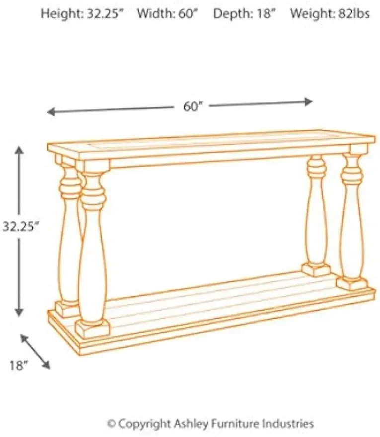Rectangular Sofa Table with Floor Shelf, Black Rustic Cottage, Signature Design