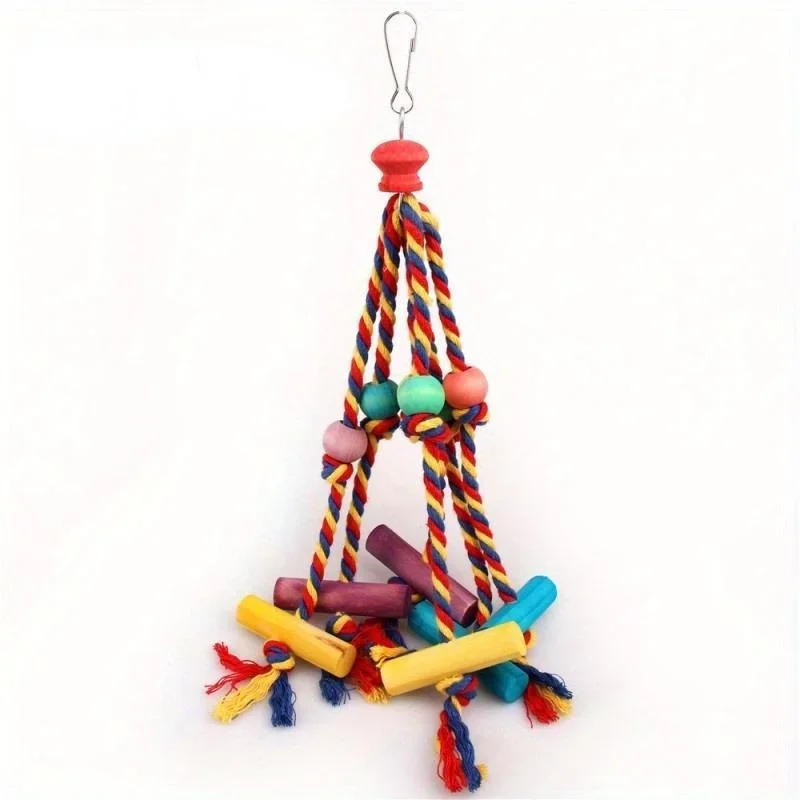 Bird Parrot Toys Colorful Cotton Rope Beads Wooden Blocks Bird Chewing Toy Parrot Cage Bite Toys