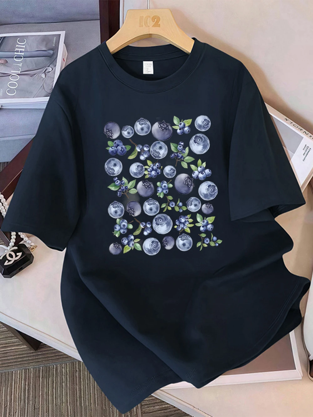 Sommer-T-Shirts aus 100 % Baumwolle für Damen, frische Blaubeerfrüchte, bedruckt, Oberteile, weiches, lockeres T-Shirt mit O-Ausschnitt, Urlaub, lässige Damenkleidung – Detail 19