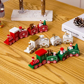 Christmas Train Plastic Wooden Train Christmas Decoration Xmas Kids Gifts Small Trains Christmas Ornament New Year Decor Navidad