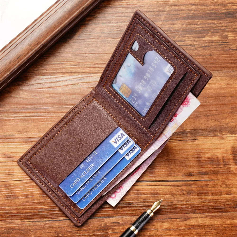 New Men's Wallet Short Multi-card Coin Purse Fashion Casual Wallet Male Youth Thin Three-fold Horizontal Soft Wallet Men PU 2
