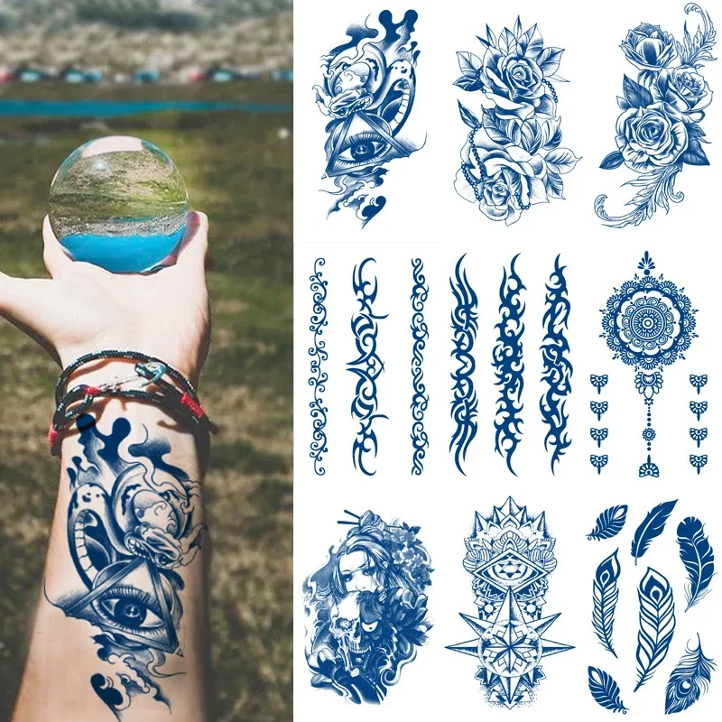 

Semi-permanent Waterproof Temporary Tattoos Rose Cross Eye Tiger Body Art Tattoo Sticker Skull Full Fake Tatoo Women Men