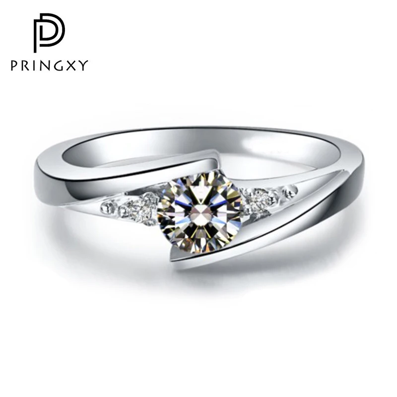 

PRINGXY Classic Engagement Band High Carbon Diamond 100% 925 Sterling Silver Ring for Women Platinum Plated Wedding Fine Jewelry