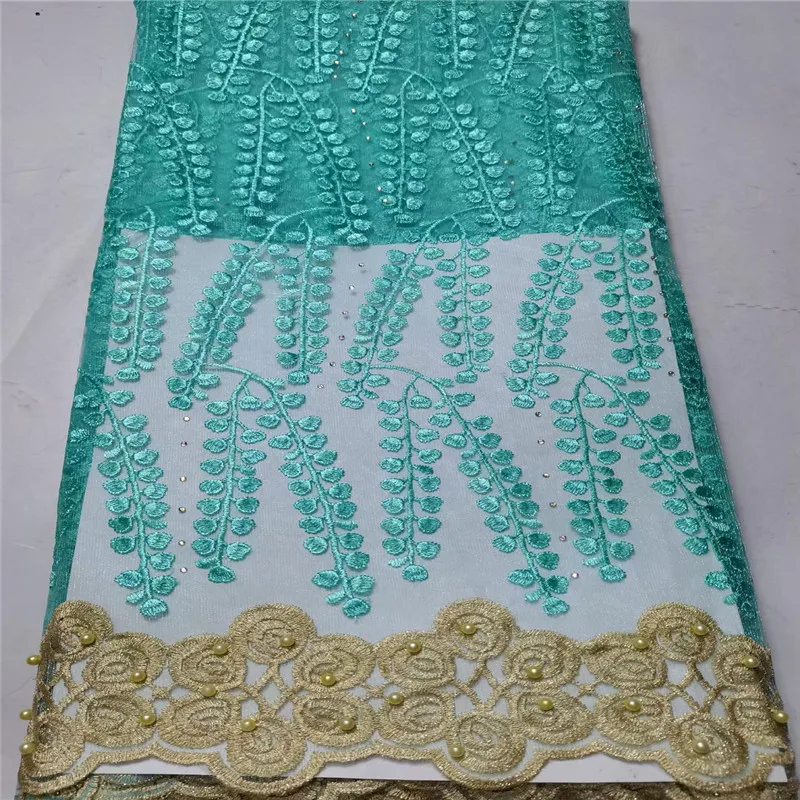 

Water Green French Tulle Lace Fabric, Embroidered African Net Laces, Nigerian Fabrics with Stones, High Quality, 2023