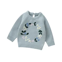 Fresh Floral Embroidery Print Baby Long Sleeve Sweaters For 6-26 Months Newborns Knitted Acrylic Infant Toddler Sweatershirt